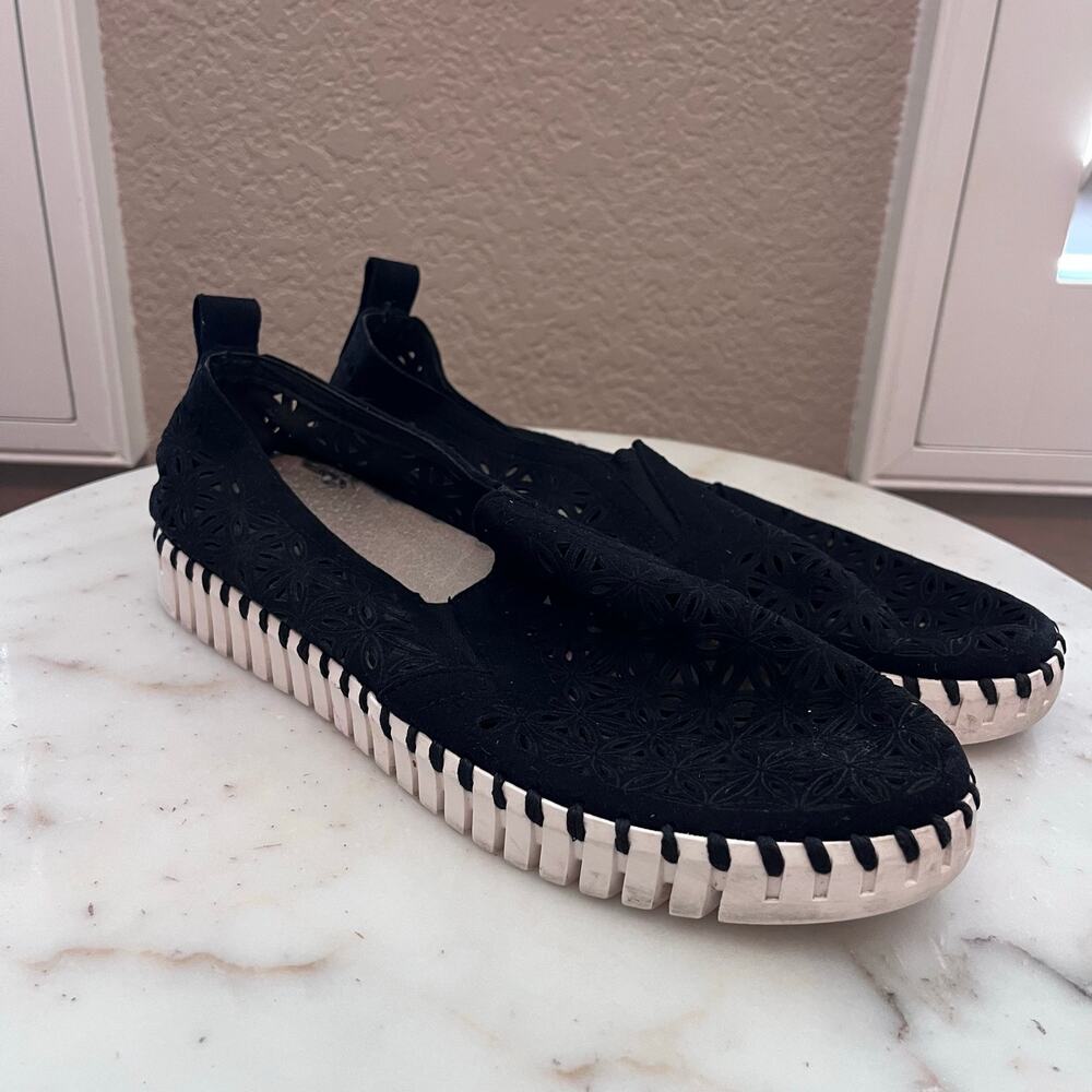 Ilse Jacobsen Women's Tulip Slip On Shoes 40 Black Loafer Comfort Laser Cut